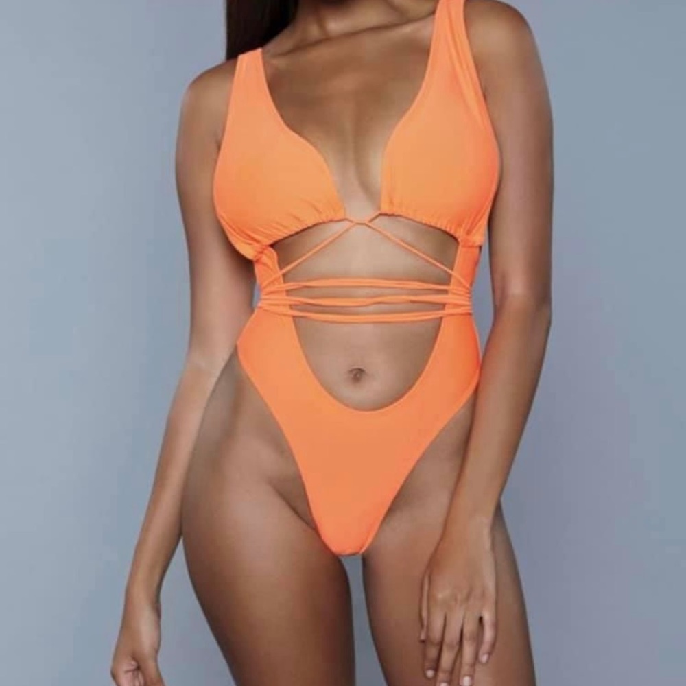 Bright Orange Tie Up One Piece